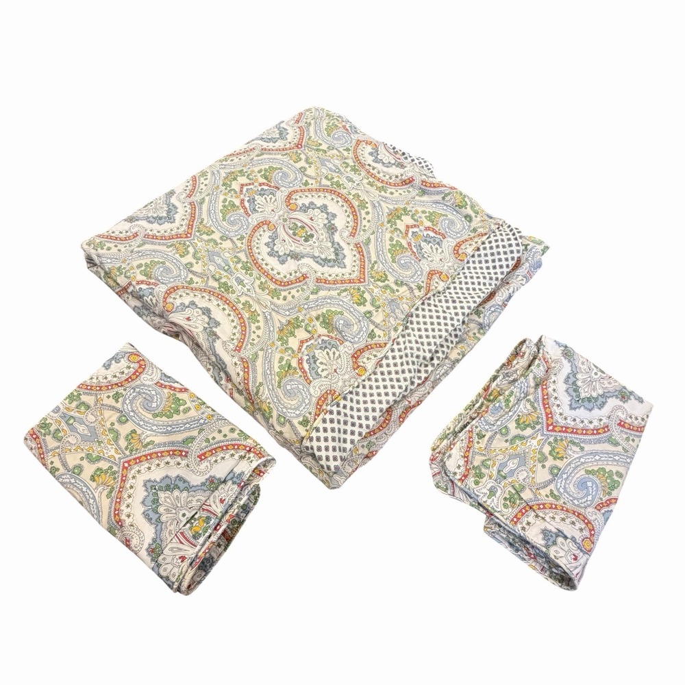 Ralph Lauren Standard Full Queen‎ Set Duvet Cover Shams Paisley Floral Cotton